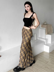 Grunge Plaid Maxi Skirt