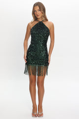 Limbo Sequin Fringe Mini Dress Green