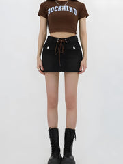 Y2K Lace Up Denim Mini Skort